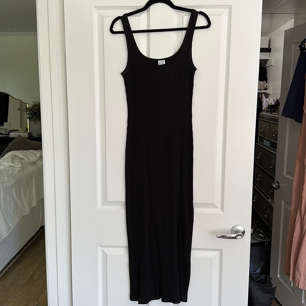 & Other Stories ribbed bodycon midi dress with side slit